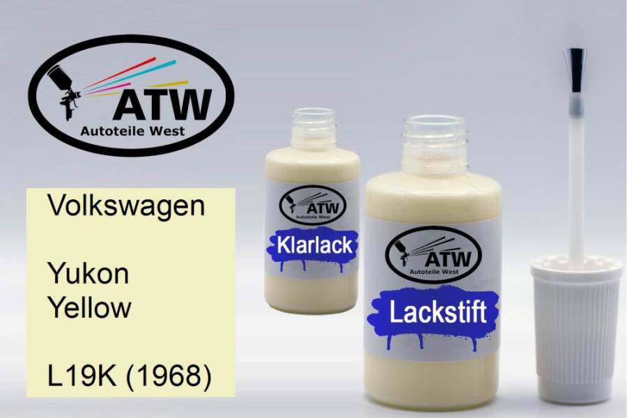 Volkswagen, Yukon Yellow, L19K (1968): 20ml Lackstift + 20ml Klarlack - Set, von ATW Autoteile West.